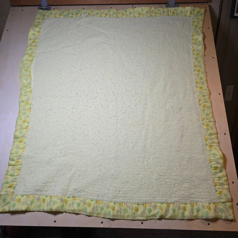 Vintage Nursery Teddy Bear Rocking Horse Baby Blanket Sherpa Satin Trim